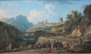 La Construction d'un grand chemin. (A cheval, l'ingenieur Perronet) by Joseph Vernet