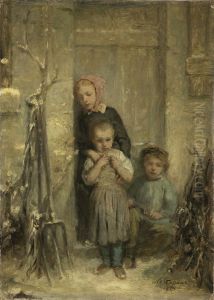 Children in the snow by Octave Tassaert