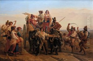 L'arrivee des moissonneurs dans les marais Pontins by Leopold Robert