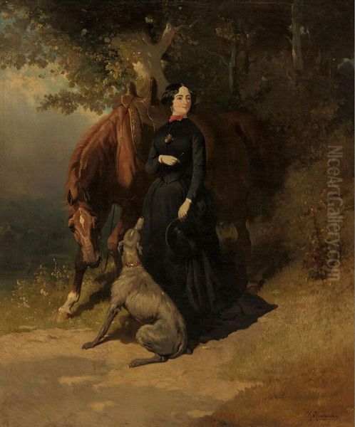 A Horsewoman Standing in a Landscape - view 1