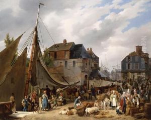 Embarquement de bestiaux sur le "Passager" dans le port de Honfleur