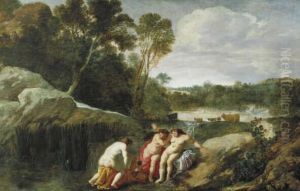 De dochters van Cecrops ontdekken Eurichtonius by Moses van Uyttenbroeck