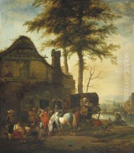De halte voor de herberg by Philips Wouwerman