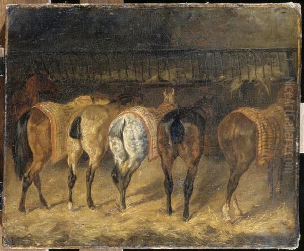 Cinq chevaux vus par la croupe - view 1