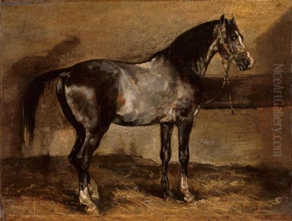 Cheval gris au ratelier - view 1