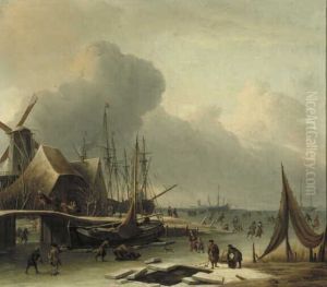 Hollandse haven in de winter by Abraham Storck