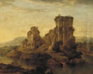 Italianiserend landschap met badende figuren