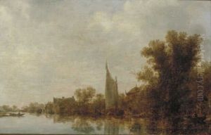 Landschap met rivieroever by Jan van Goyen