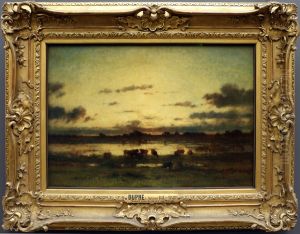 Soleil couchant sur un marais by Jules Dupre