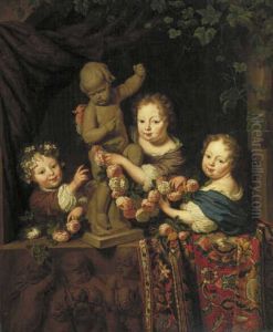 Portretgroep van drie kinderen by Michiel van Musscher