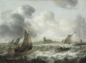 River Scene with Dordrecht in the Distance by Abraham Van Beijeren