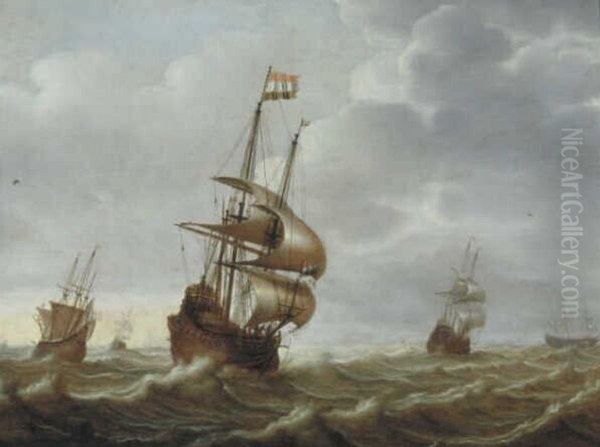Schepen op volle zee, links een fluit, rechts een bewapende koopvaarder - view 1