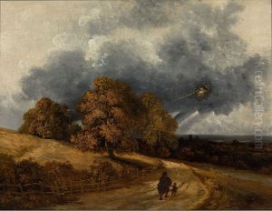 Seinelandschap bij onweer by Georges Michel