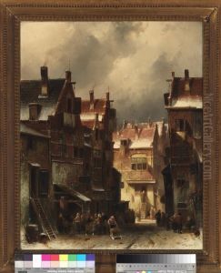 Stadsgezicht in de winter by Charles Henri Leickert