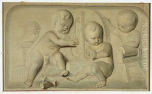 Vier putti by Hermanus Numan