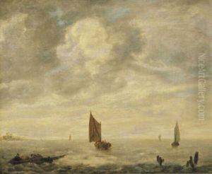 Woelige rivier met zeilschepen by Jan Van De Cappelle