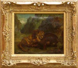 Lion et sanglier