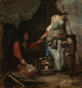 An old woman selling pancakes by Gabriel Metsu