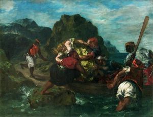 Pirates africains enlevant une jeune femme by Eugene Delacroix