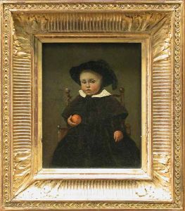Le peintre Adolphe Desbrochers, enfant (1841-1902), tenant une orange.