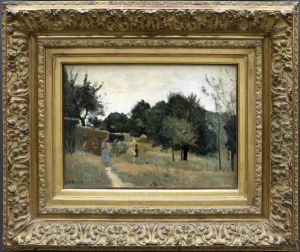Marcoussis (Essonne). Un verger, le matin. by Jean-Baptiste Camille Corot