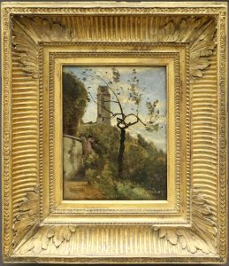 La tour de Montlhery (Essonne). by Jean-Baptiste Camille Corot