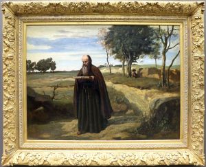 Un moine lisant by Jean-Baptiste Camille Corot