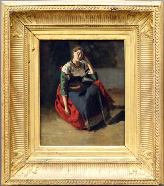 Italienne assise, accoudee sur son genou. - view 1