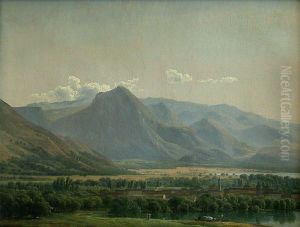 Vue de la ville d'Avezzano, au bord du lac de Celano, royaume de Naples by Jean-Joseph-Xavier Bidauld