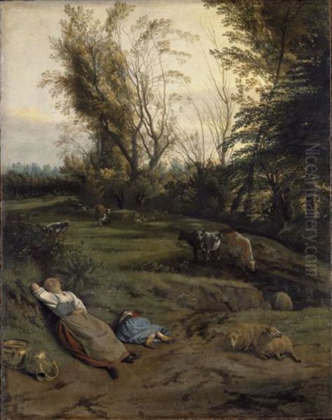 Pasture with two sleeping shepherdesses - view 1