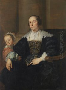 Portrait of Anna van Thielen, wife of the painter Theodor Rombouts with their daughter Anna Maria thumbnail