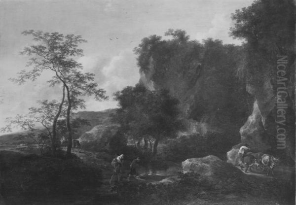 Abendliche Landschaft mit einer Furt - view 1