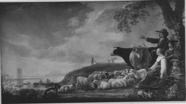 Landscape with fishermen and shepherds with their cattle - view 1