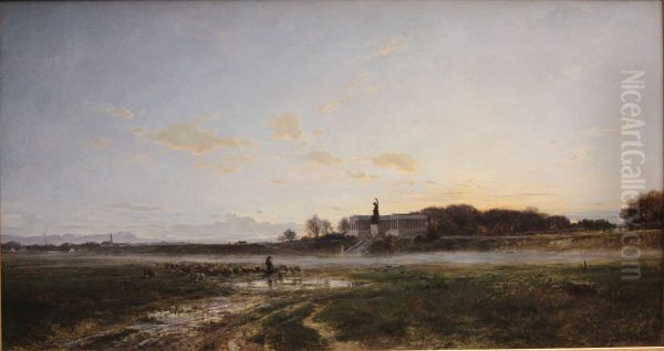 Die Theresienwiese mit der Bavaria bei Abendlicht - view 1