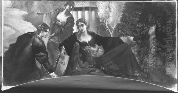 Drei Supraporten, Frauen in Landschaft: Allegorie der Kunst - view 1