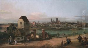 Ansicht vonMunchen, Das Bruckentor und dieIsar, Munchen vonHeidhausenaus gesehen by Bernardo Bellotto