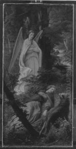 Berta schlaft im Walde (Triptychon, linker Flugel) by Leopold Bode