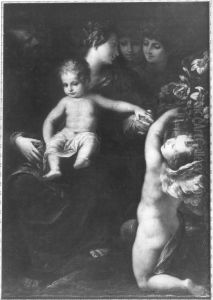 Heilige Familie mit Engel by Giulio Cesare Procaccini
