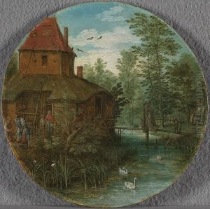 Landschaft (Gehoft am Bach) by Jan Brughel