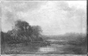 Landschaft mit Kuhen am Wasser by Eduard Schleich the Elder