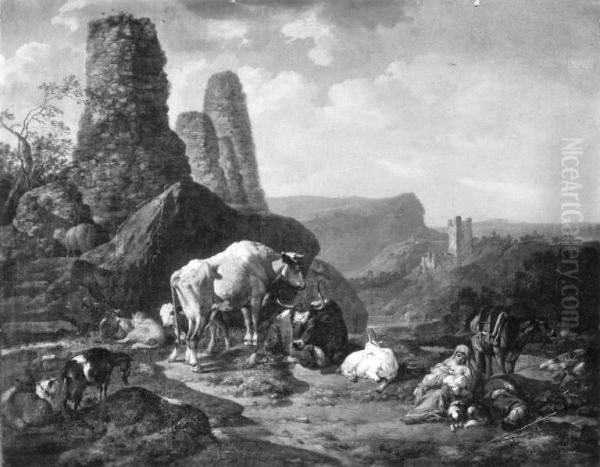 Landschaft mit Vieh und Ruinen - view 1