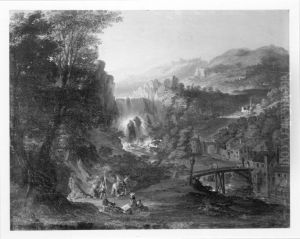 Landschaft mit Wasserfall by Johann Jakob Dorner the Elder