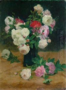 Roses Blanches Et Roses by Achille Theodore Cesbron