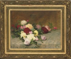 Roses Scattered On A Table by Achille Theodore Cesbron