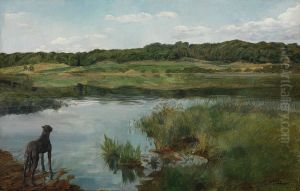 Am Wesslinger See, mit Dogge by Wilhelm Heinrich Trutbner