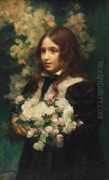 Young Girl With Flowers - view 1