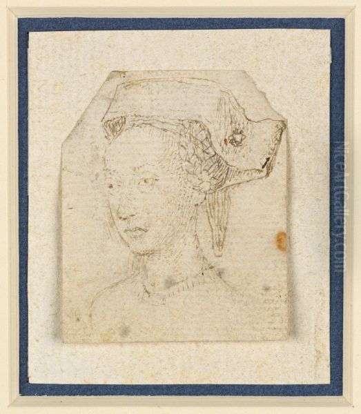 Female Head with Braided Hair and a Flat Hat Turned Three-Quarters to the Left - view 1