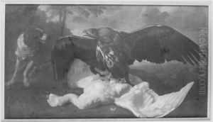 Stillleben mit Adler, Hund und totem Schwan Stillleben mit Adler, Hund und totem Schwan