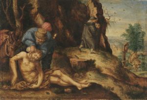 Der barmherzige Samariter pflegt den Verletzten by Heinrich Aldegrever