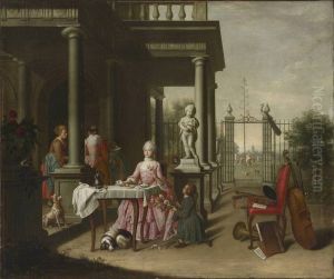 Der Fruhling (Johanna de Lasence beim Kaffee im Garten) by Peter Jacob Horemans